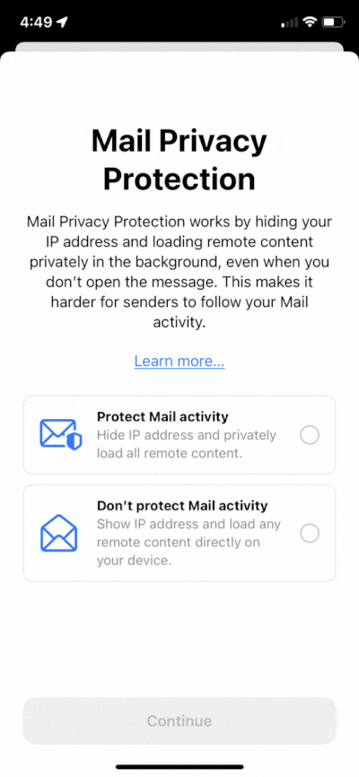 Apple mail privacy protection options