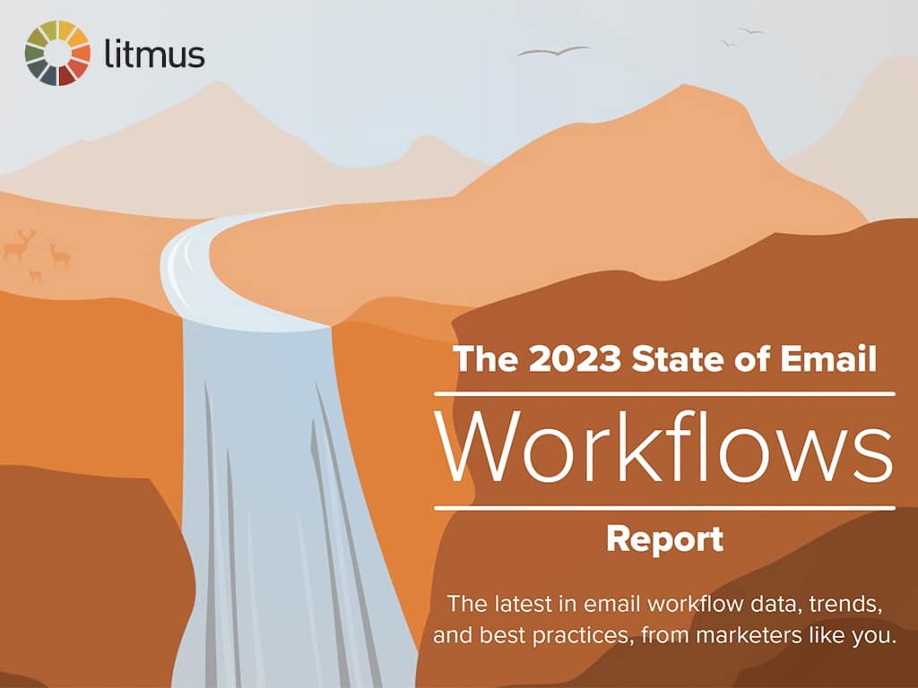 illustration of a canyon and waterfall, with overlay text reading "The 2023 State of Email Workflows report"