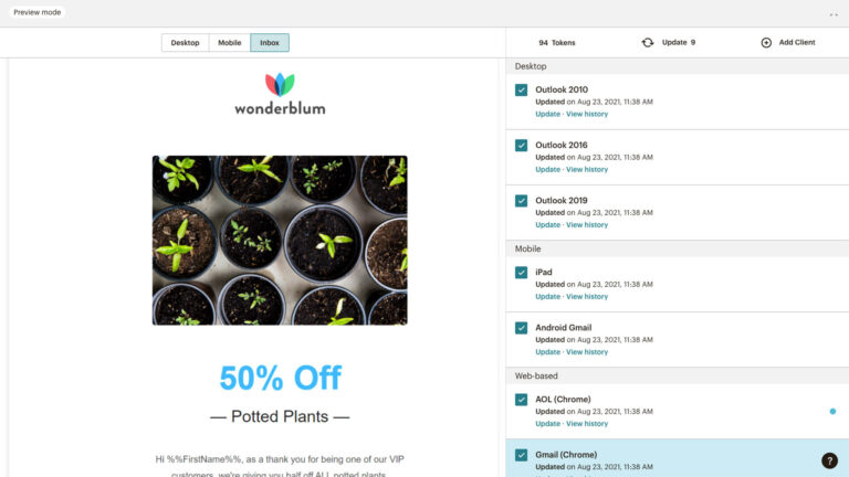 Litmus’ White label Email Previews in Mailchimp
