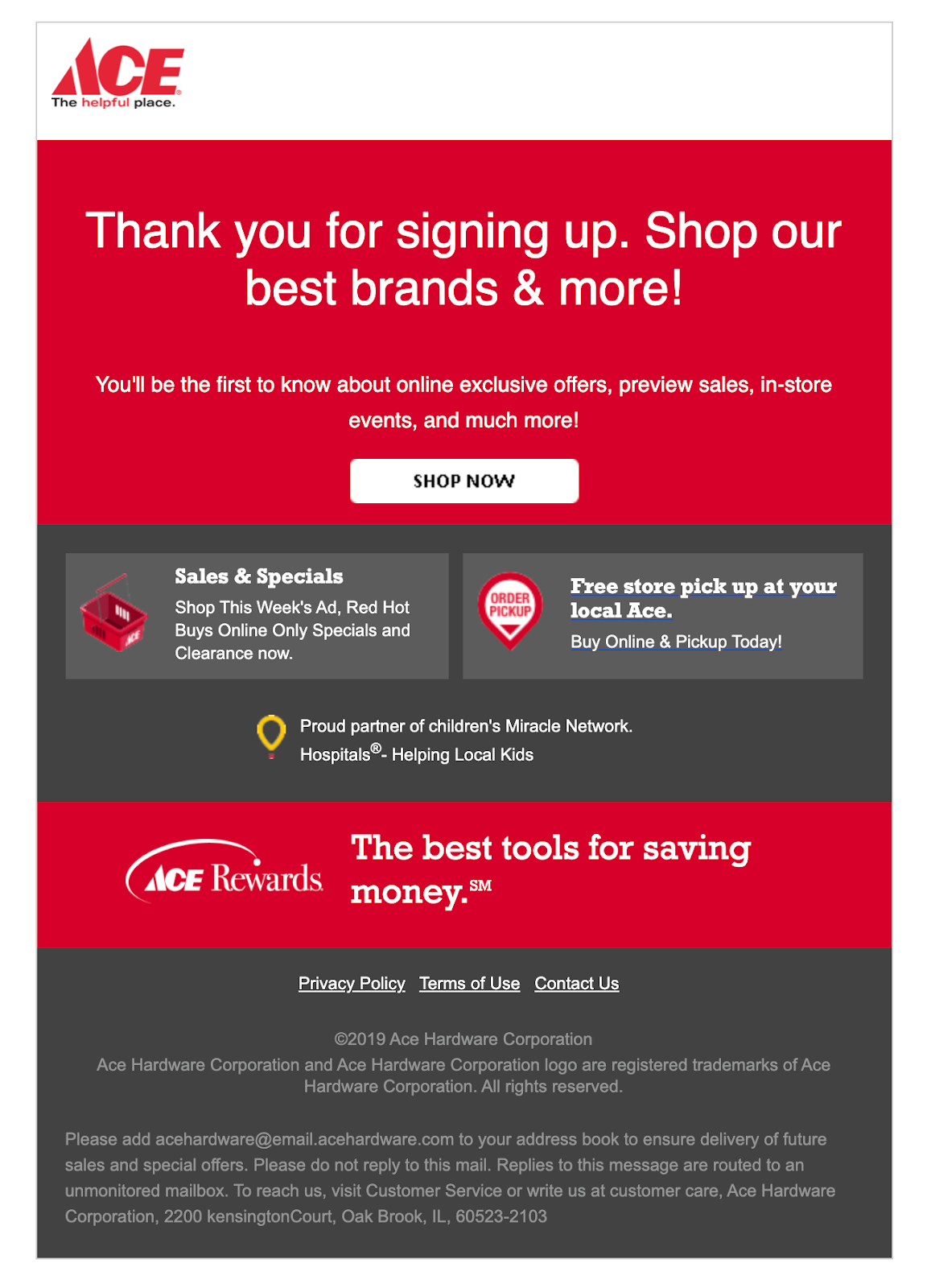 Ace Hardware email with fallback font