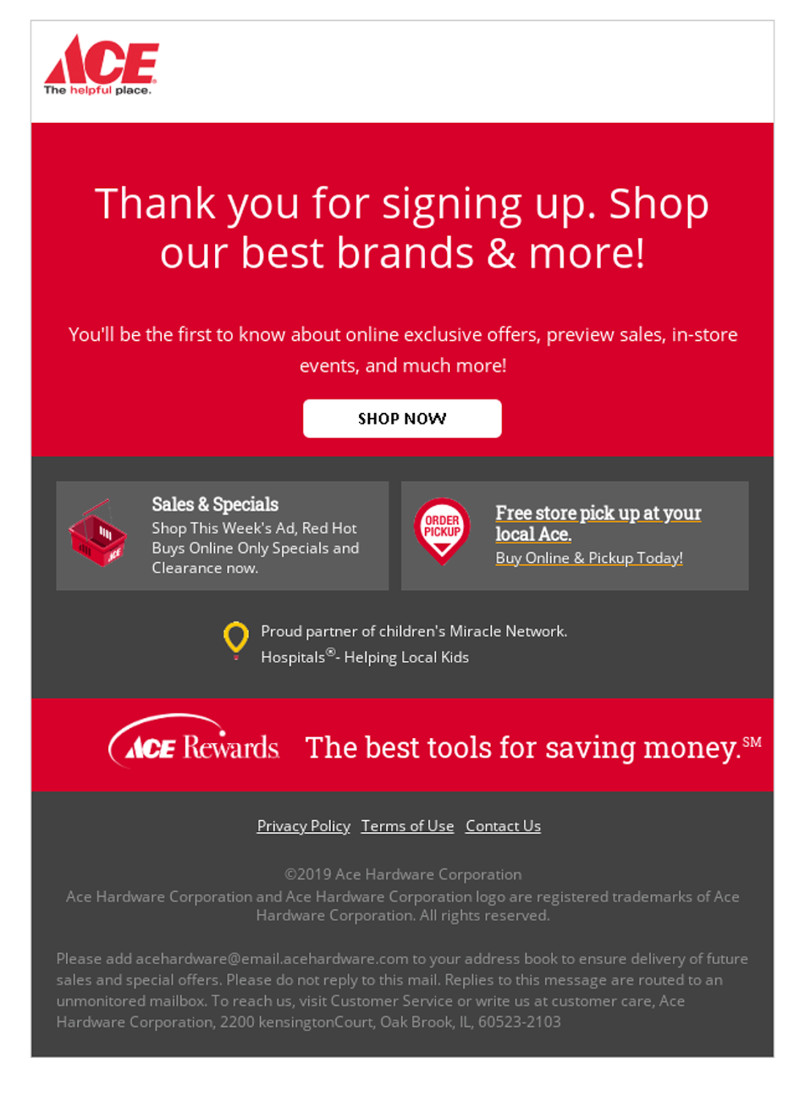 Ace Hardware email with web font