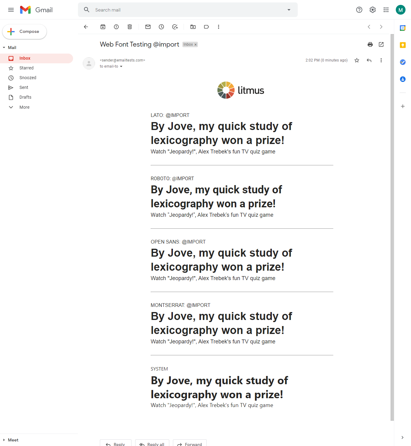 testing google fonts in email on gmail instead of web fonts