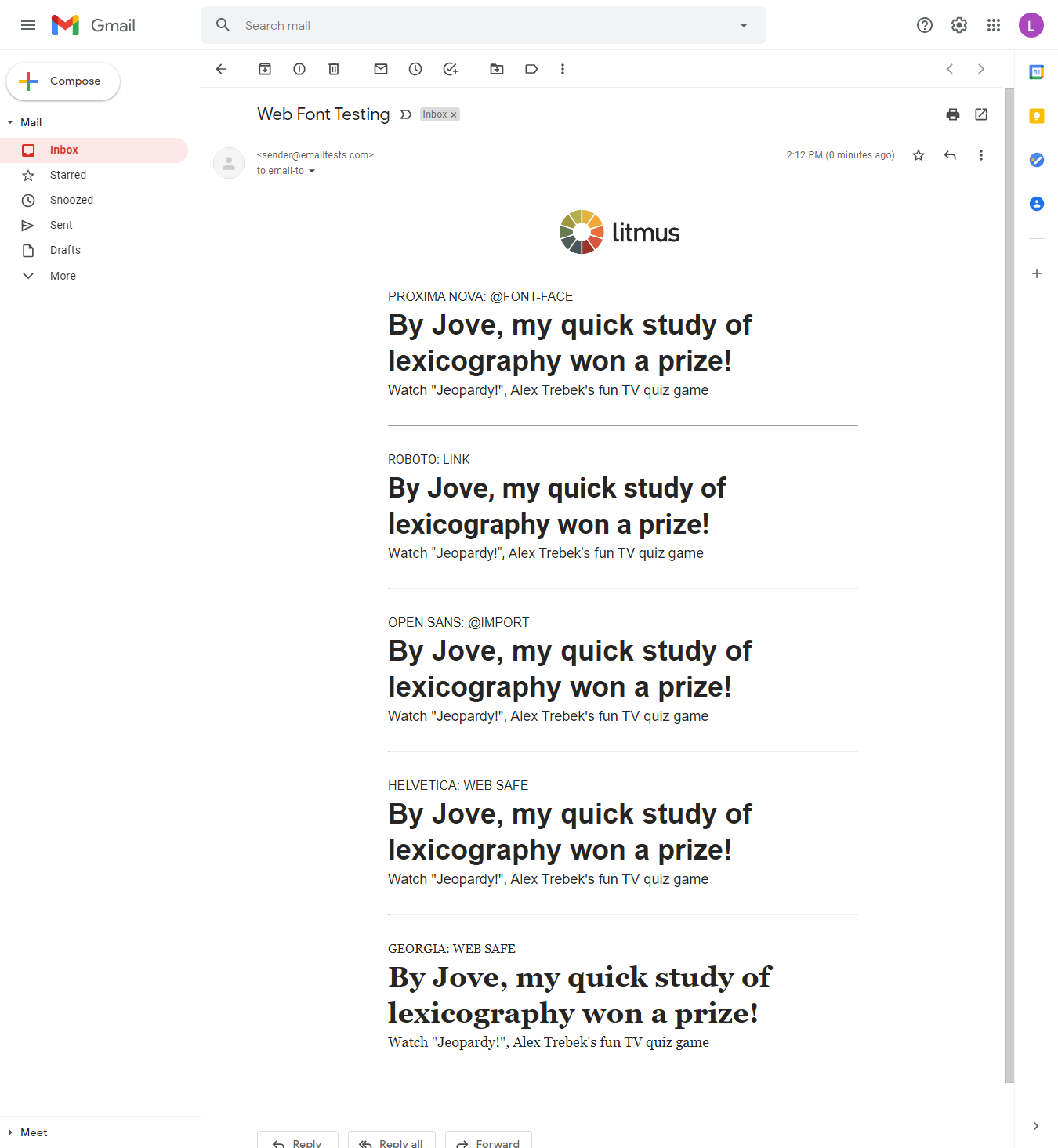 testing web font embed methods in gmail