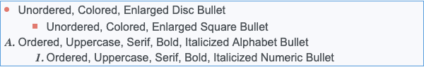 Example of bulleted lists in email, showing nested bullets