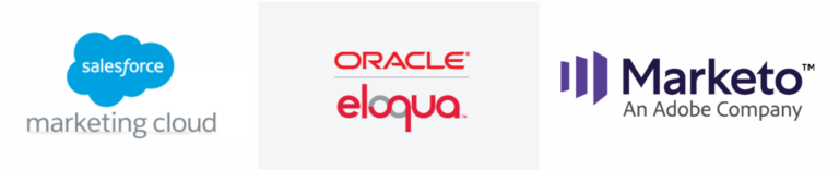 Salesforce Marketing Cloud Logo, Oracle Eloqua Logo, Marketo An Adobe Company Logo