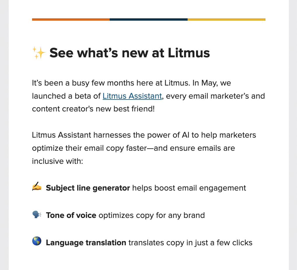 Example of Litmus' Product Pulse newsletter with accessible table lists